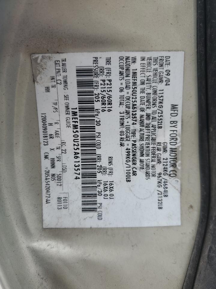 2005 Mercury Sable Gs VIN: 1MEFM50U25A613574 Lot: 93431125