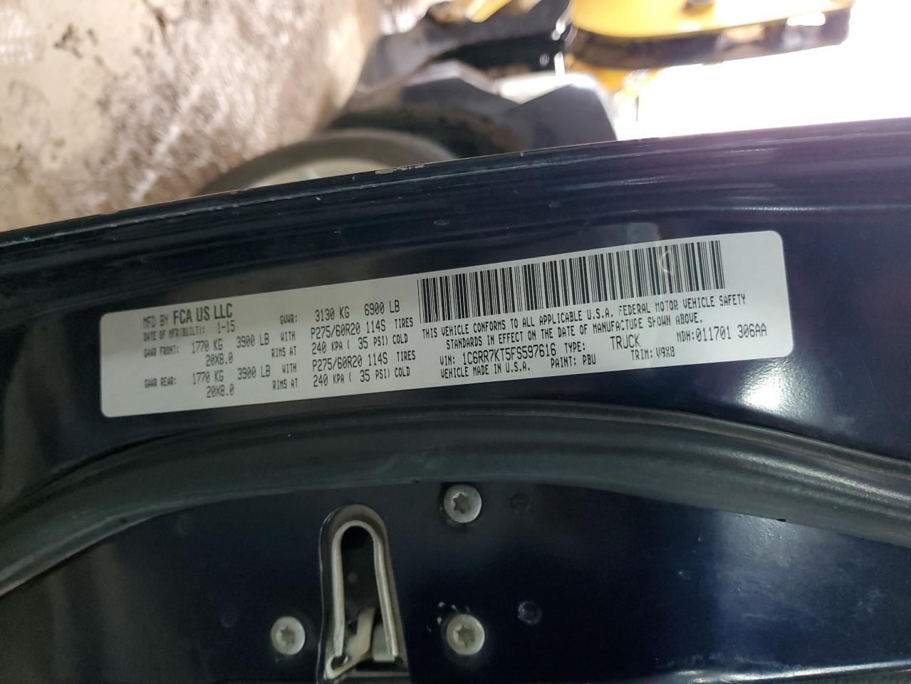 2015 Ram 1500 St VIN: 1C6RR7KT5FS597616 Lot: 92441645