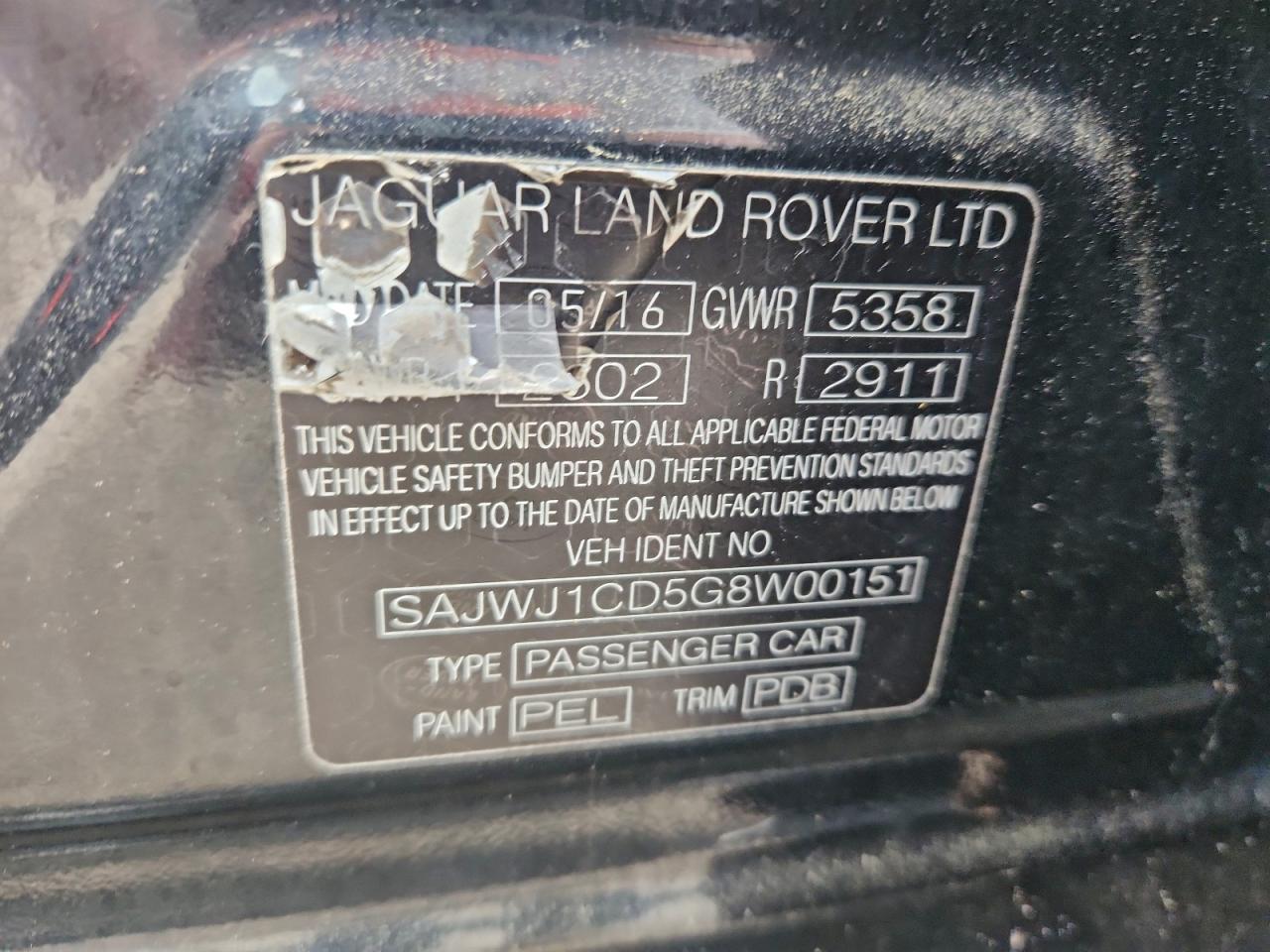 2016 Jaguar Xj VIN: SAJWJ1CD5G8W00151 Lot: 93745395