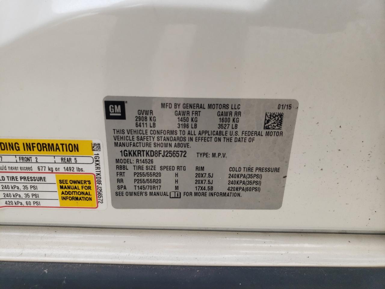 2015 GMC Acadia Denali VIN: 1GKKRTKD8FJ256572 Lot: 91463225