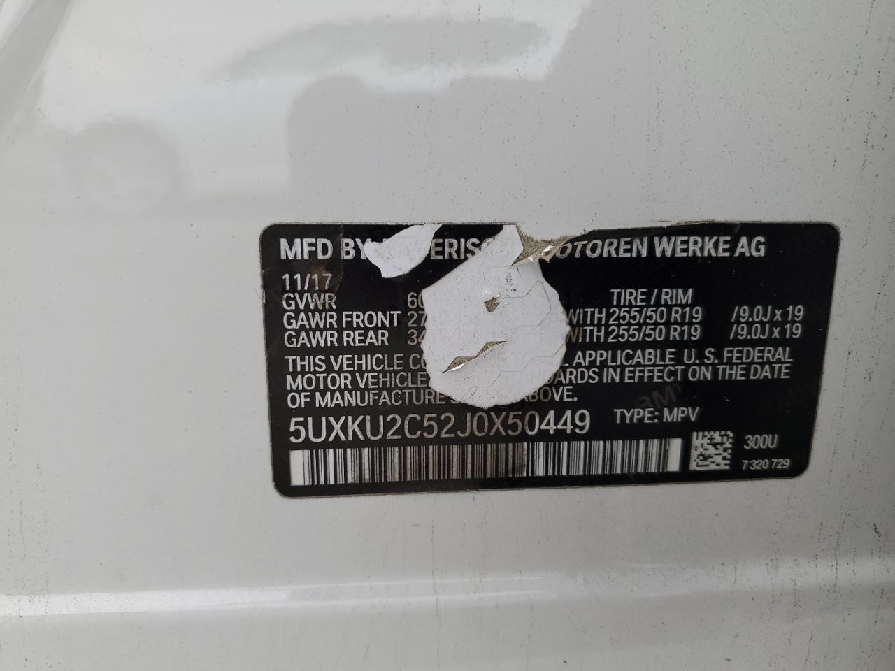 2018 BMW X6 xDrive35I VIN: 5UXKU2C52J0X50449 Lot: 92634605