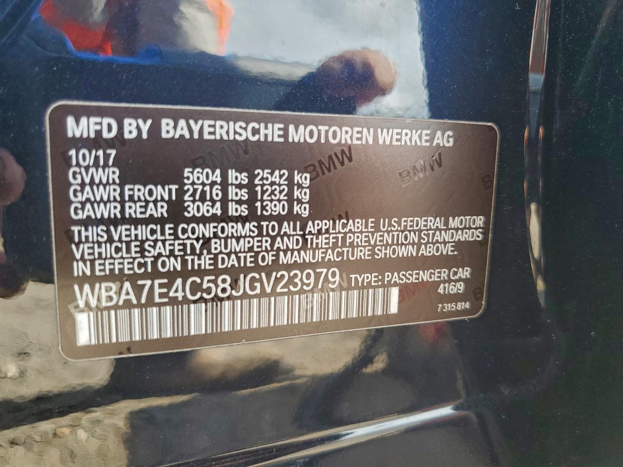 2018 BMW 740 Xi VIN: WBA7E4C58JGV23979 Lot: 92400855