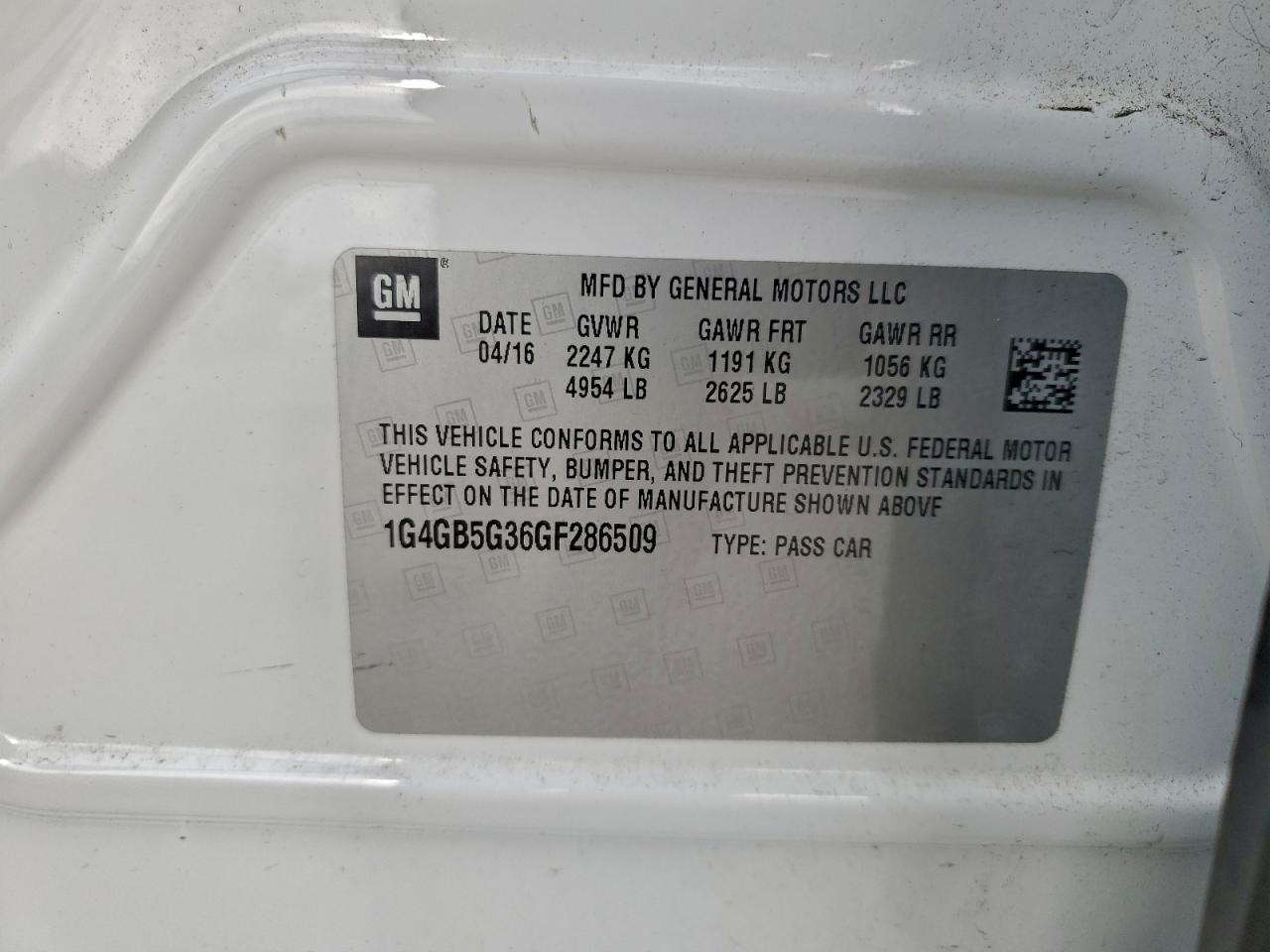 2016 Buick Lacrosse VIN: 1G4GB5G36GF286509 Lot: 93745765