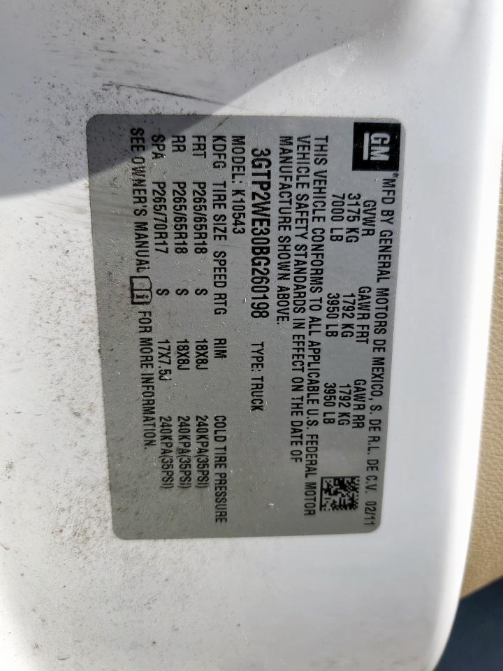 2011 GMC Sierra K1500 Slt VIN: 3GTP2WE30BG260198 Lot: 92253415