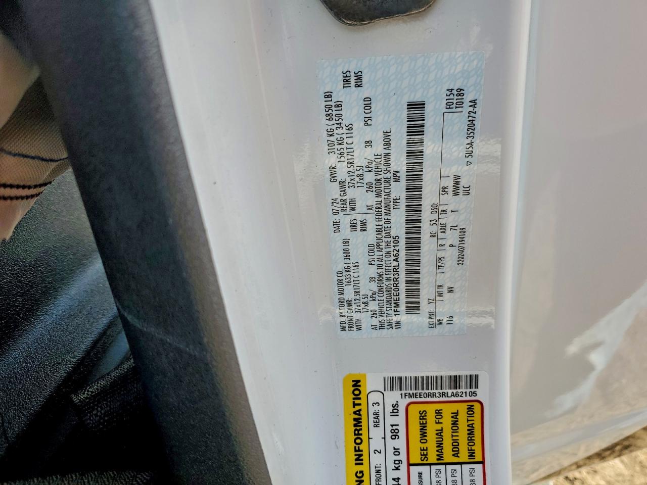 2024 Ford Bronco Raptor VIN: 1FMEE0RR3RLA62105 Lot: 94743485