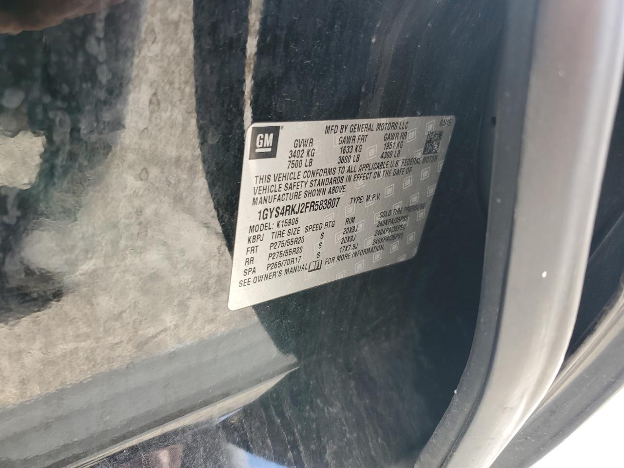 2015 Cadillac Escalade Esv VIN: 1GYS4RKJ2FR583807 Lot: 91220715