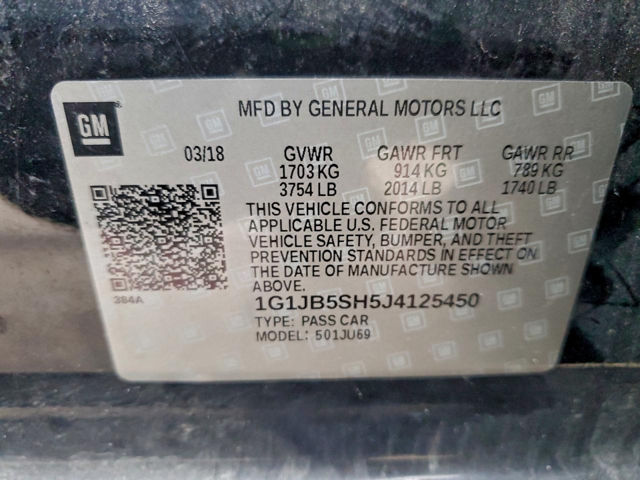 2018 Chevrolet Sonic Ls VIN: 1G1JB5SH5J4125450 Lot: 94159595