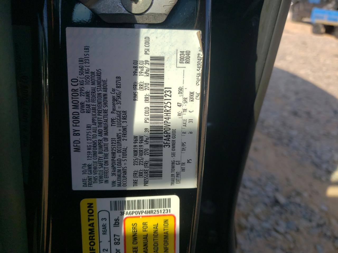 2017 Ford Fusion Sport VIN: 3FA6P0VP4HR251231 Lot: 93028305