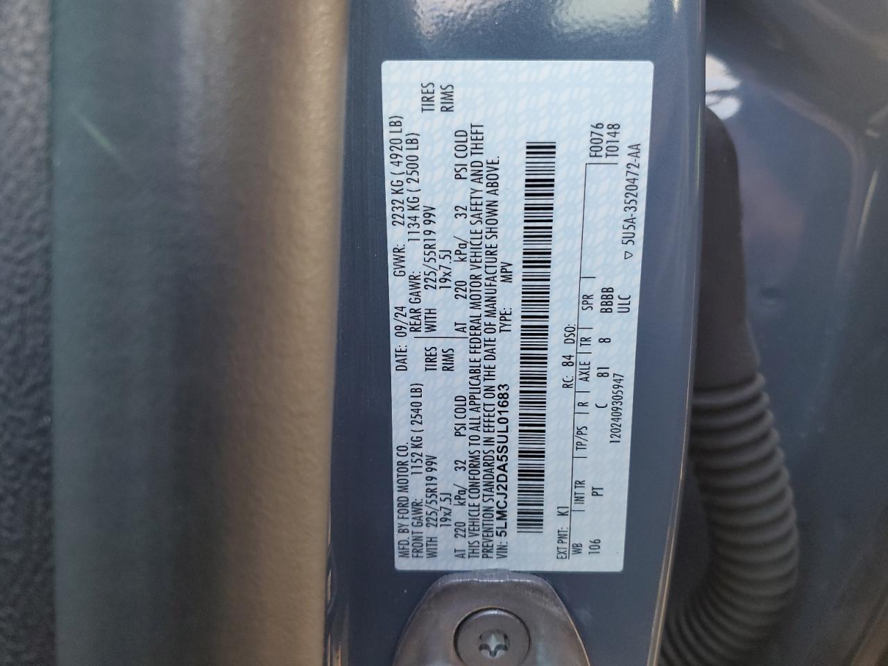 2025 Lincoln Corsair Reserve VIN: 5LMCJ2DA5SUL01683 Lot: 93401345