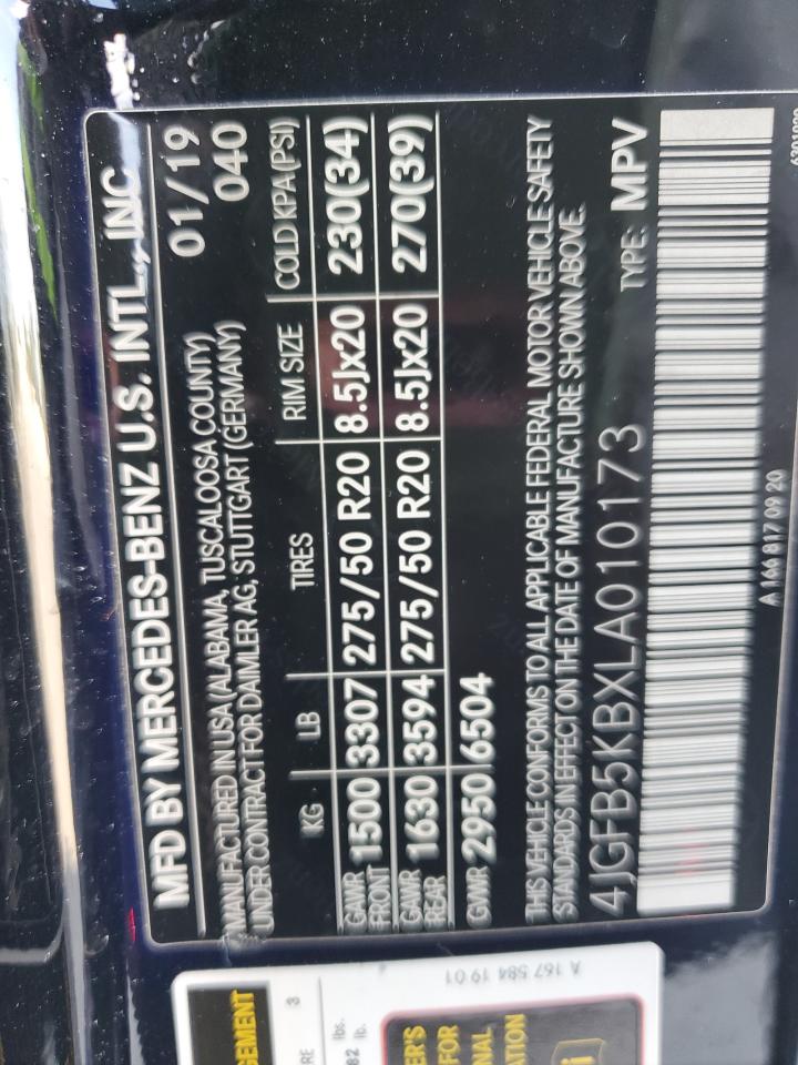 2020 Mercedes-Benz Gle 450 4Matic VIN: 4JGFB5KBXLA010173 Lot: 92923995