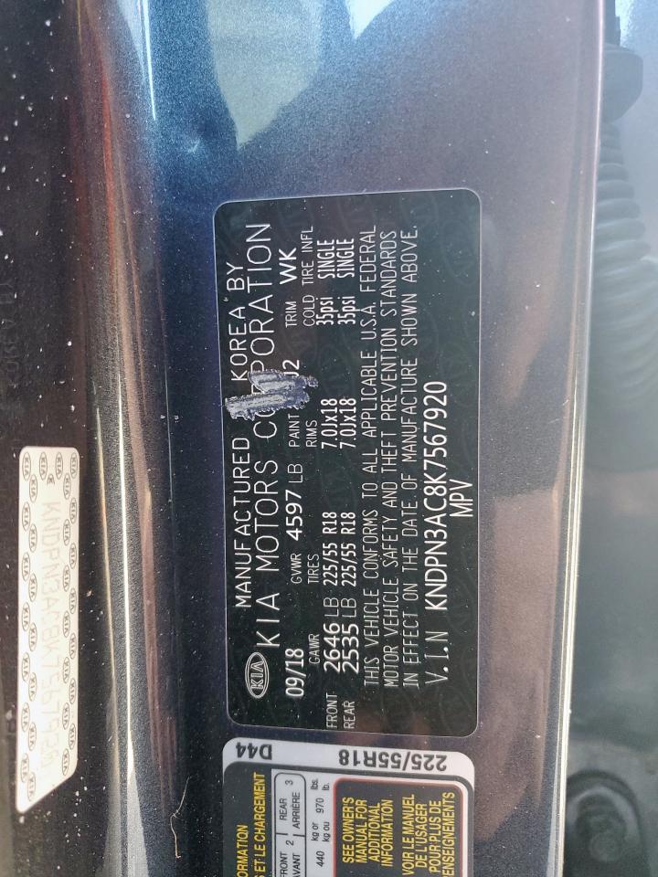 2019 Kia Sportage Ex VIN: KNDPN3AC8K7567920 Lot: 92300815