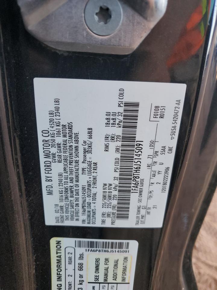 2018 Ford Mustang VIN: 1FA6P8TH6J5145091 Lot: 91596525