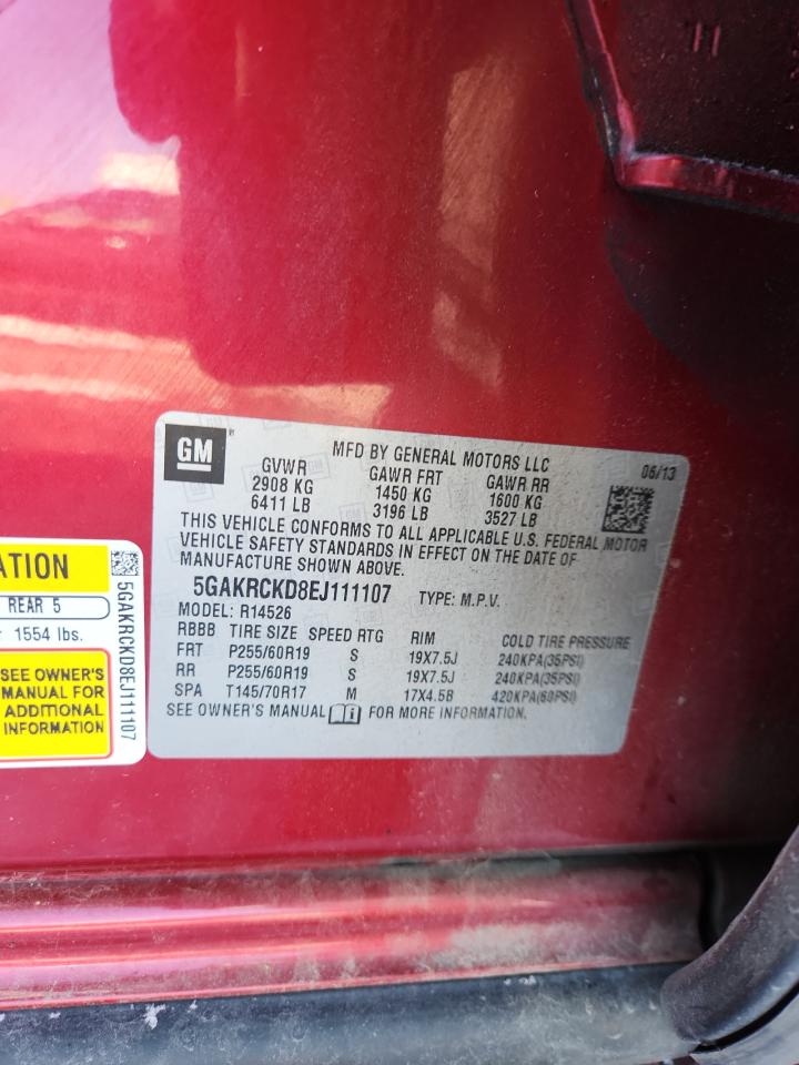 2014 Buick Enclave VIN: 5GAKRCKD8EJ111107 Lot: 91865005