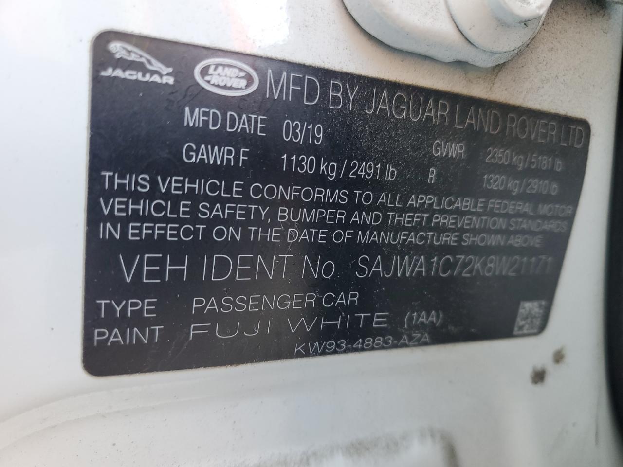 2019 Jaguar Xj R - Sport VIN: SAJWA1C72K8W21171 Lot: 93365265