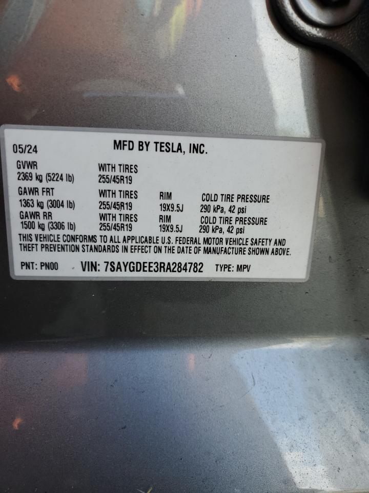 2024 Tesla Model Y VIN: 7SAYGDEE3RA284782 Lot: 93117255