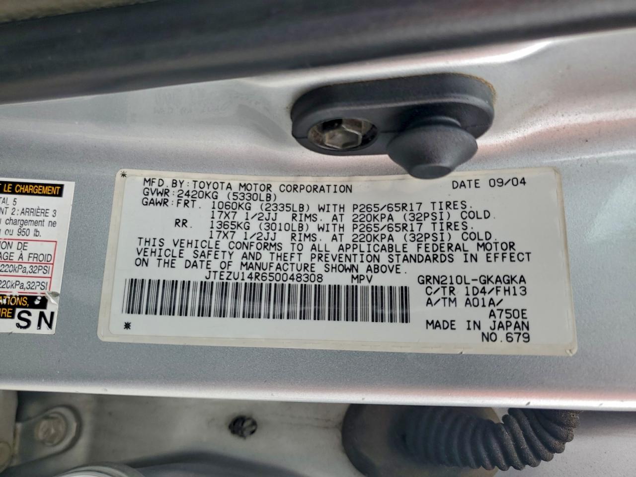 2005 Toyota 4Runner Sr5 VIN: JTEZU14R650048308 Lot: 93750045