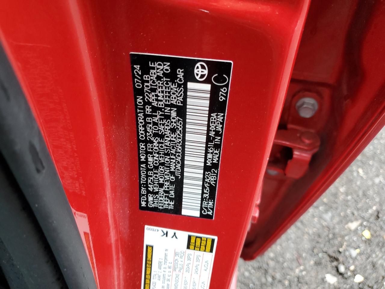 2024 Toyota Prius Prime Se VIN: JTDACACU6R3025657 Lot: 93431055