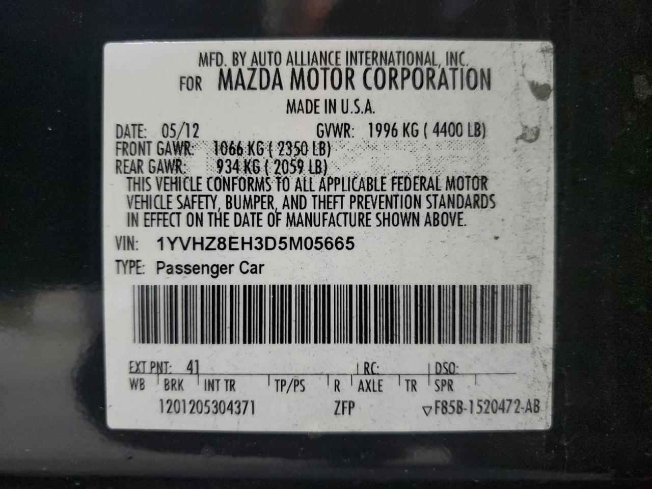 2013 Mazda 6 Touring Plus VIN: 1YVHZ8EH3D5M05665 Lot: 92519345