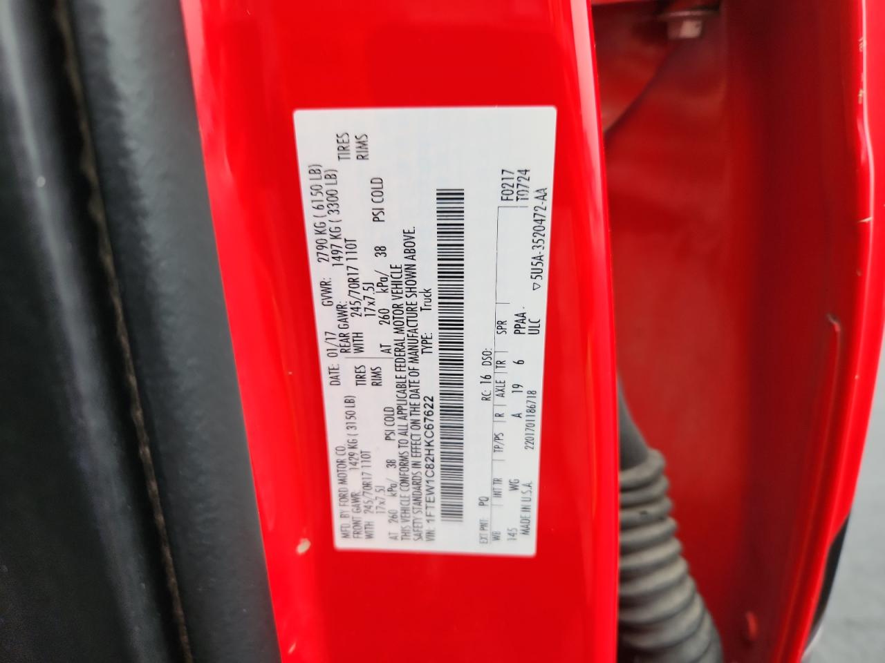 2017 Ford F150 Supercrew VIN: 1FTEW1C82HKC67622 Lot: 93554505