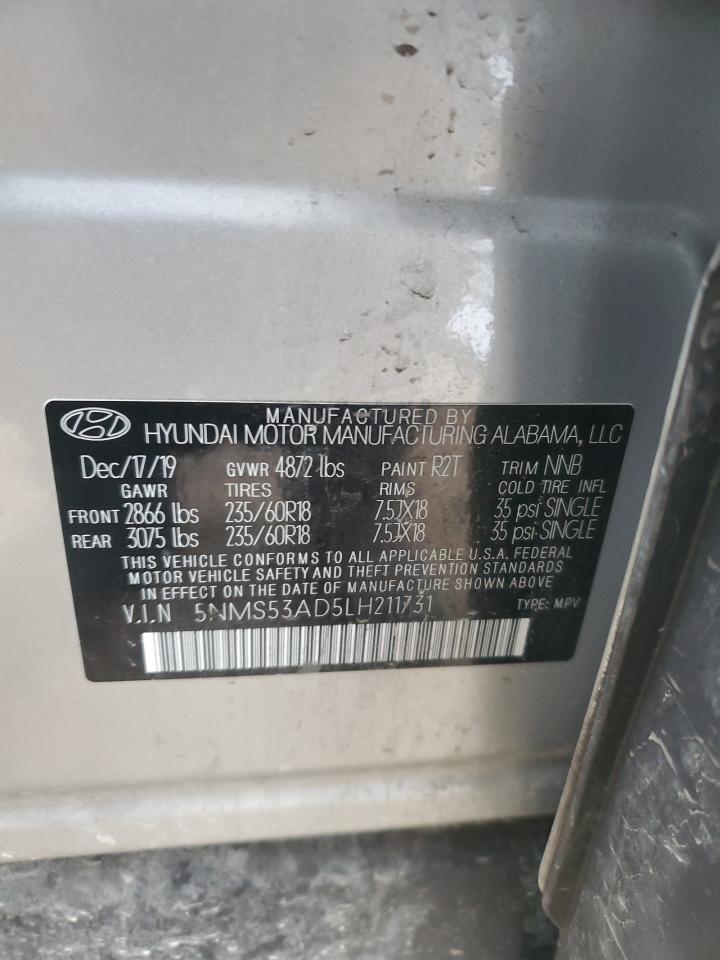 2020 Hyundai Santa Fe Limited VIN: 5NMS53AD5LH211731 Lot: 93262245