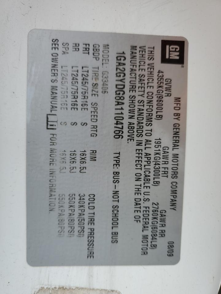 2010 Chevrolet Express G3500 Lt VIN: 1GA2GYDG8A1104766 Lot: 92604205