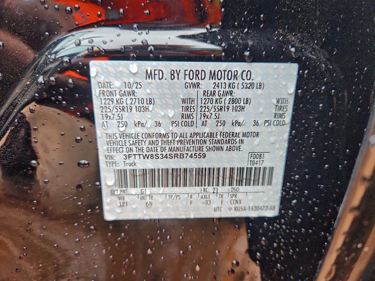 2025 Ford Maverick Lariat VIN: 3FTTW8S34SRB74559 Lot: 94301545