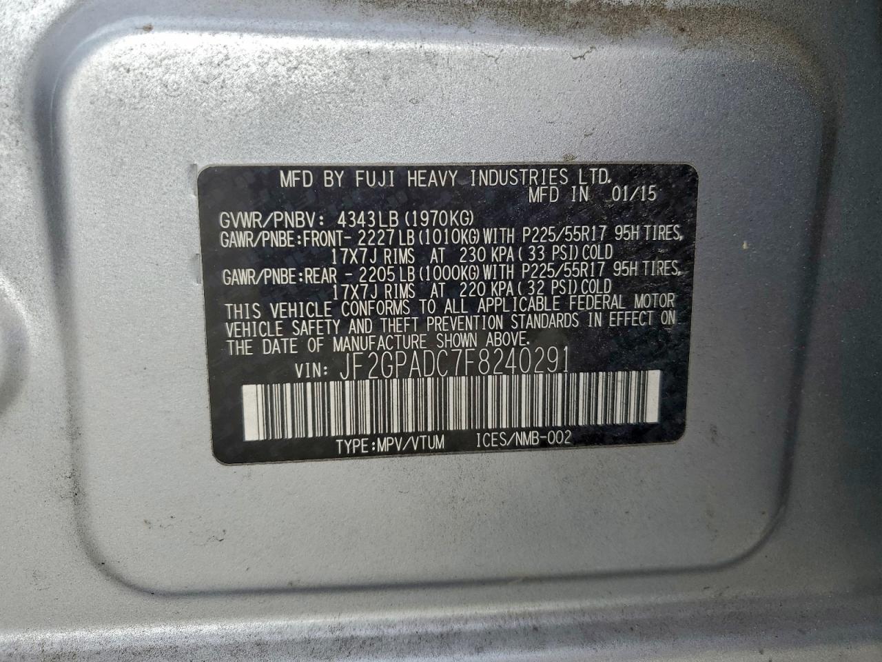 2015 Subaru Xv Crosstrek 2.0 Premium VIN: JF2GPADC7F8240291 Lot: 94596185