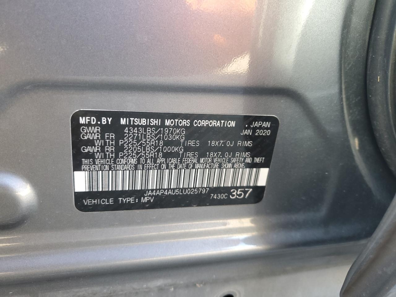 2020 Mitsubishi Outlander Sport Se VIN: JA4AP4AU5LU025797 Lot: 92358095