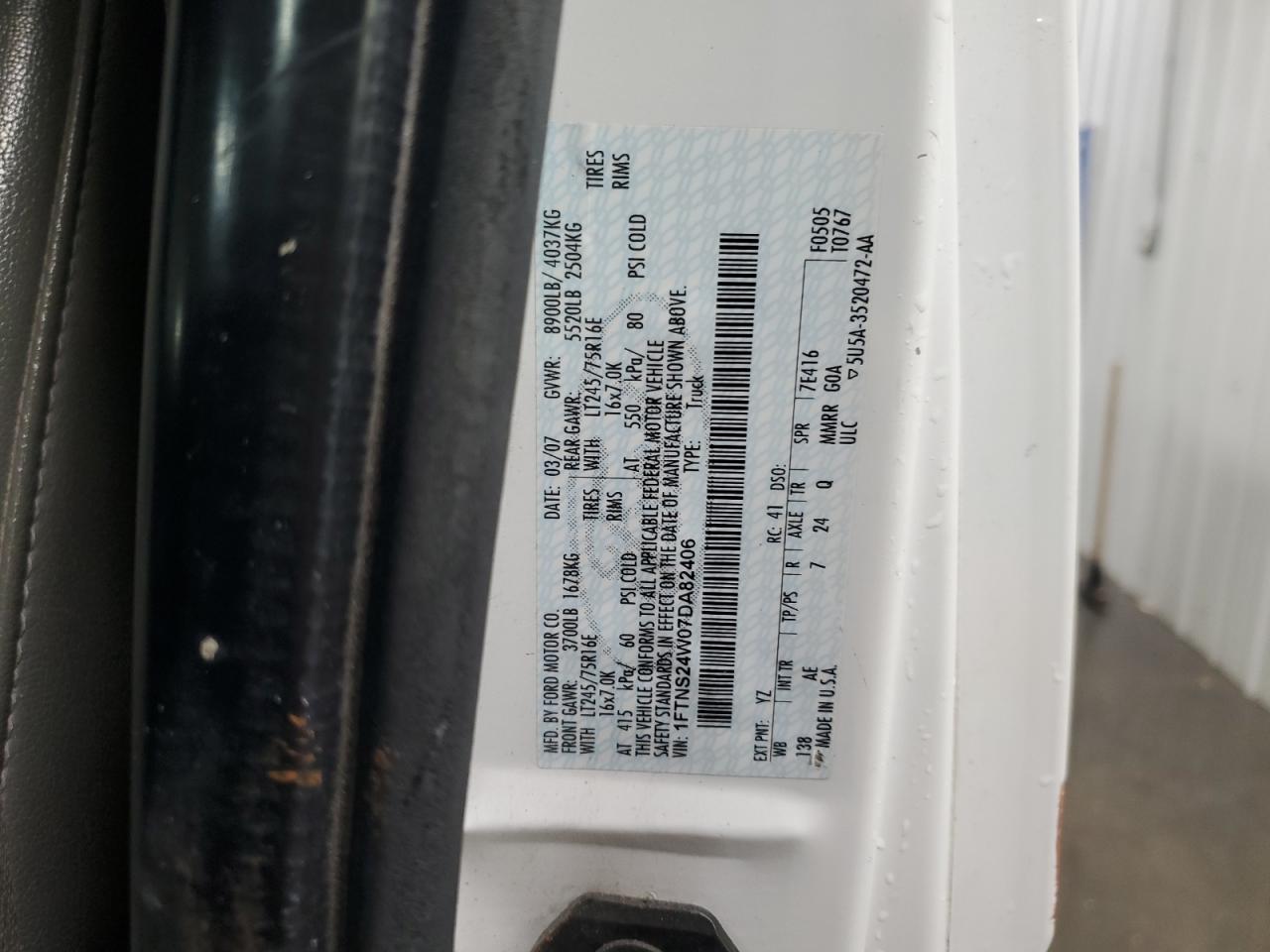 2007 Ford Econoline E250 Van VIN: 1FTNS24W07DA82406 Lot: 90759525