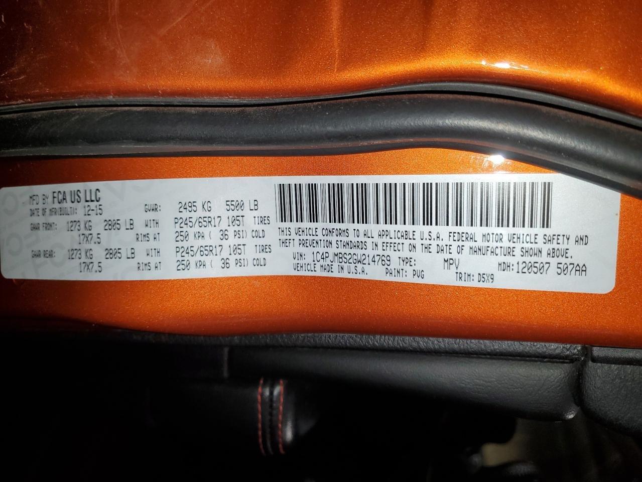 2016 Jeep Cherokee Trailhawk VIN: 1C4PJMBS2GW214769 Lot: 92433925