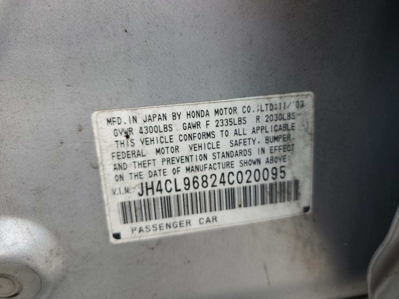 2004 Acura Tsx VIN: JH4CL96824C020095 Lot: 93742065