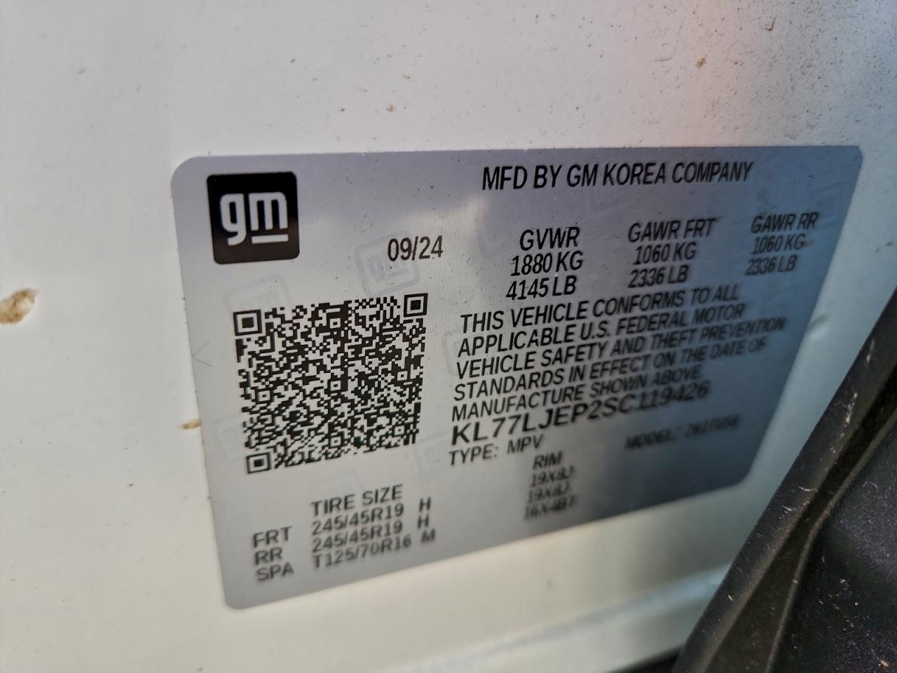 2025 Chevrolet Trax 2Rs VIN: KL77LJEP2SC119426 Lot: 94223545