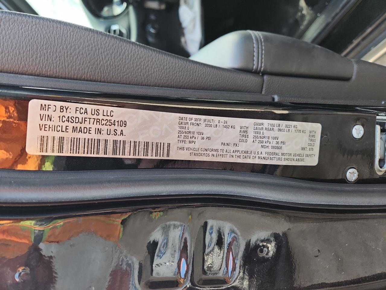 2024 Dodge Durango Pursuit VIN: 1C4SDJFT7RC254109 Lot: 89636735