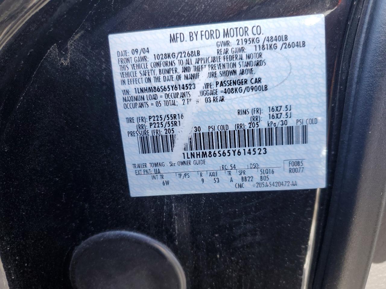 2005 Lincoln Ls VIN: 1LNHM86S65Y614523 Lot: 93562165