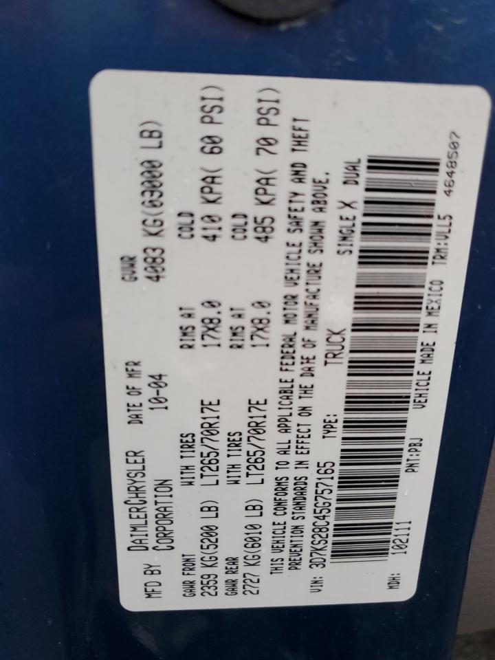 2005 Dodge Ram 2500 Flatbed Truck VIN: 3D7KS28C45G757165 Lot: 91102505