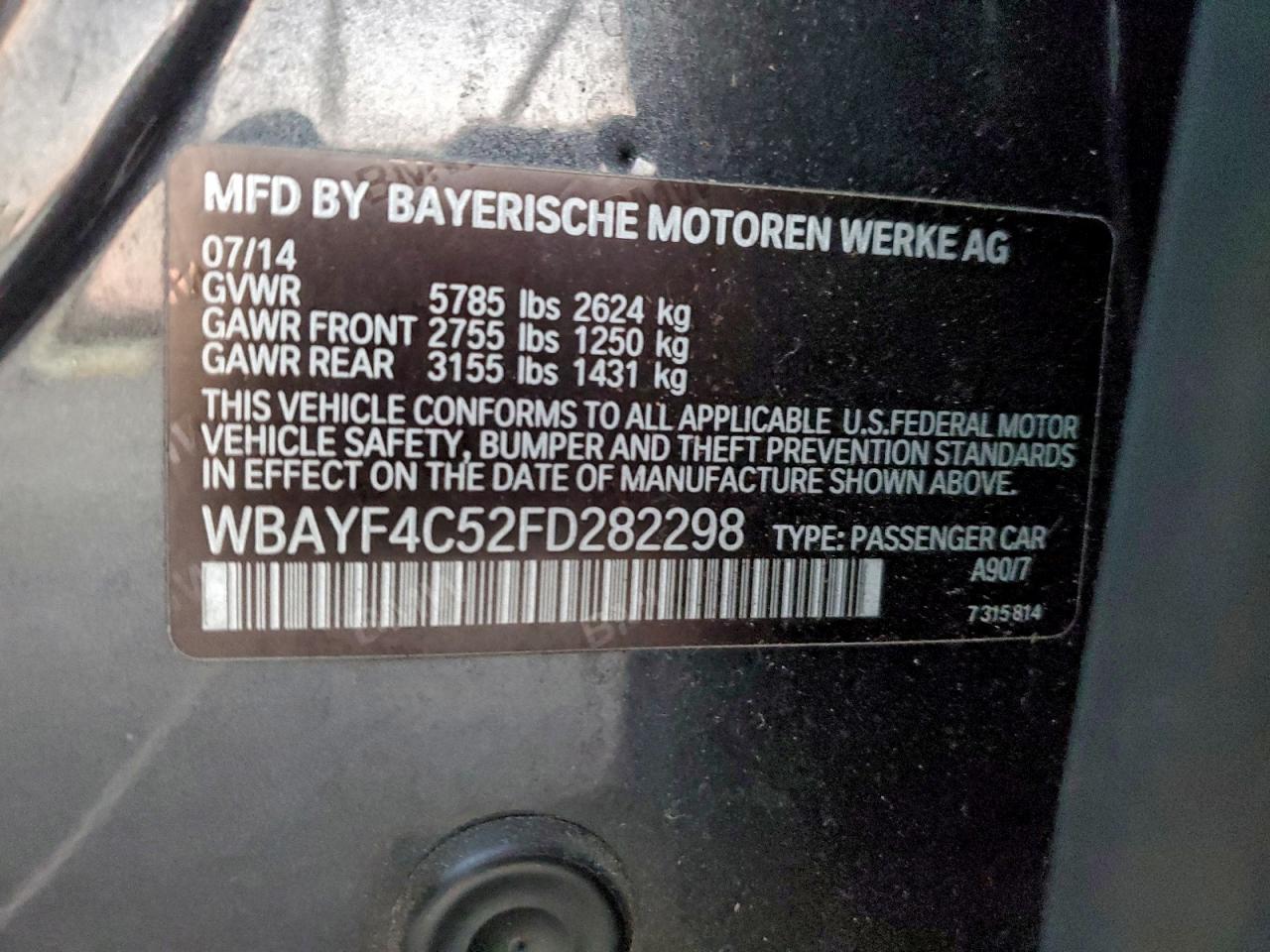 2015 BMW 740 Lxi VIN: WBAYF4C52FD28229 Lot: 94700555