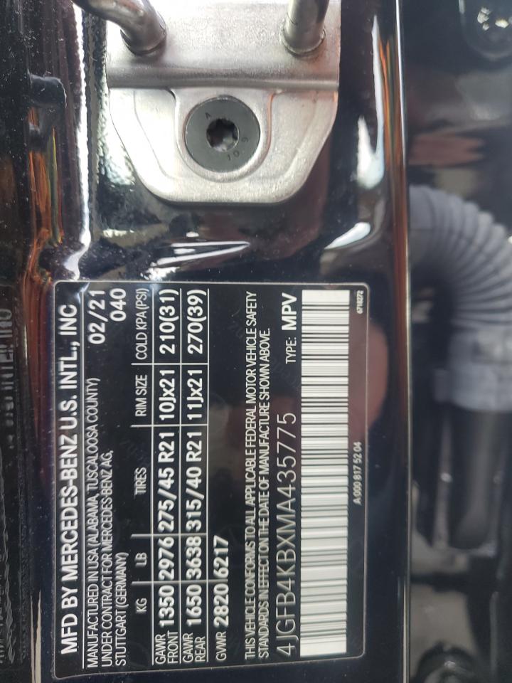 2021 Mercedes-Benz Gle 350 4Matic VIN: 4JGFB4KBXMA435775 Lot: 93832785