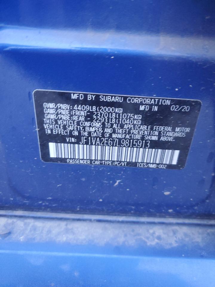 2020 Subaru Wrx Sti VIN: JF1VA2E67L9815913 Lot: 93337565