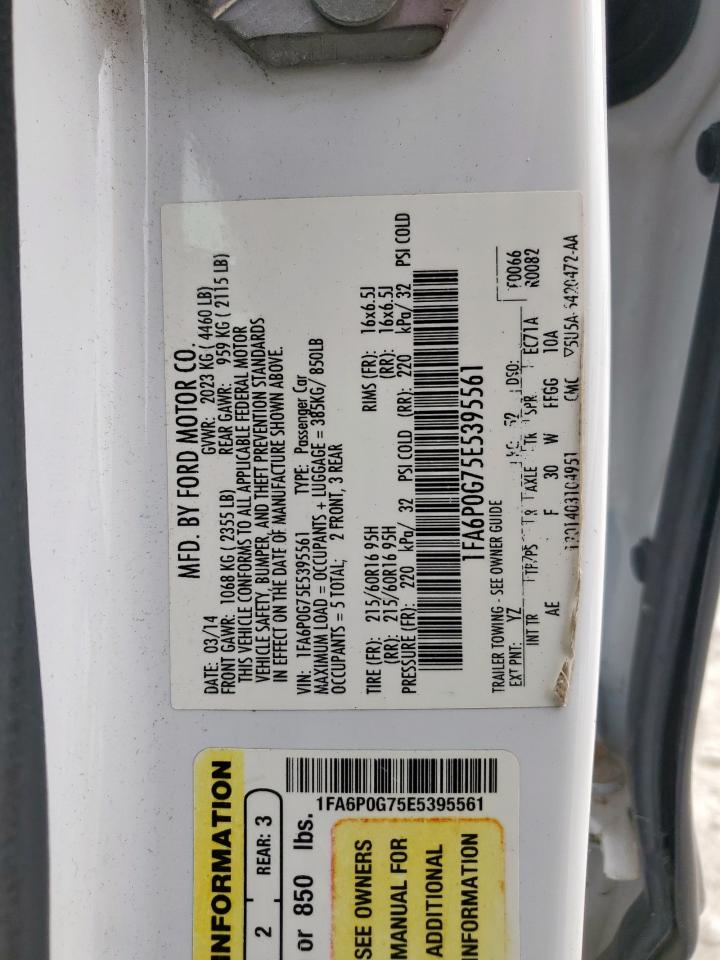 2014 Ford Fusion S VIN: 1FA6P0G75E5395561 Lot: 93740275