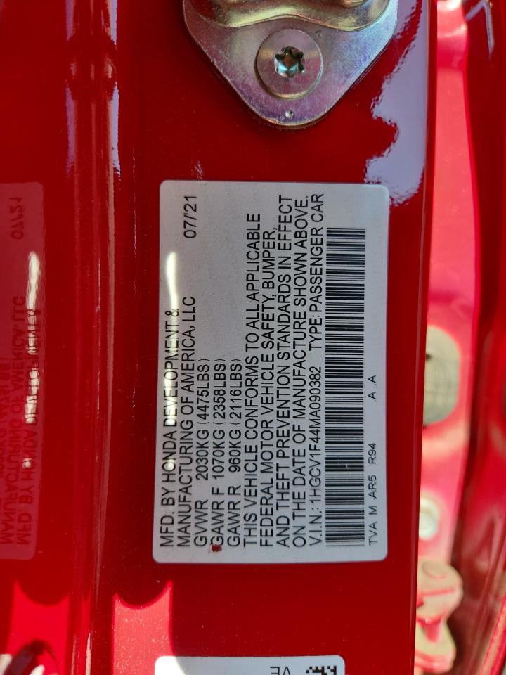 2021 Honda Accord Sport Se VIN: 1HGCV1F44MA090382 Lot: 93301205