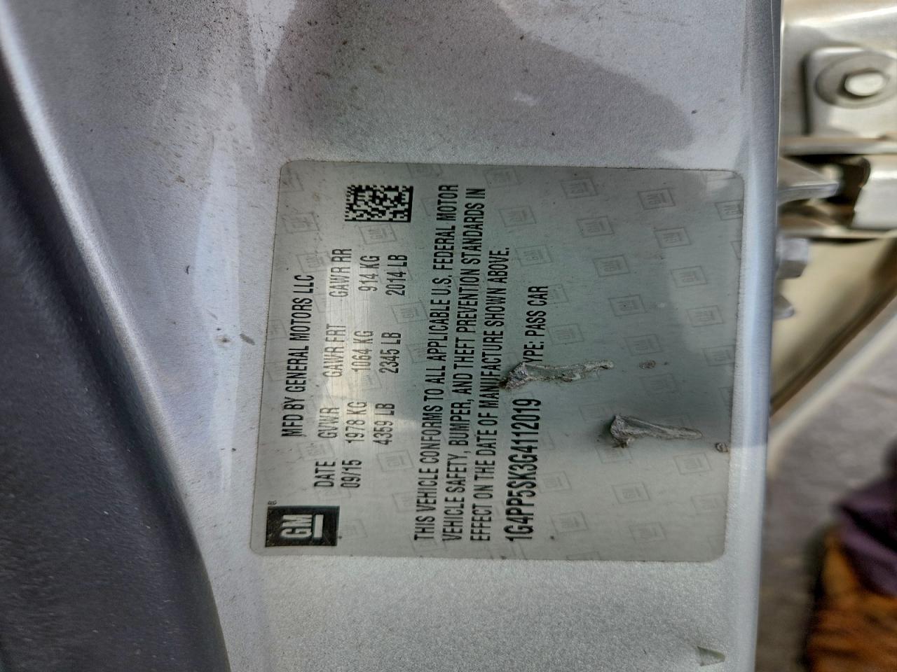 2016 Buick Verano VIN: 1G4PP5SK3G4112019 Lot: 93828525