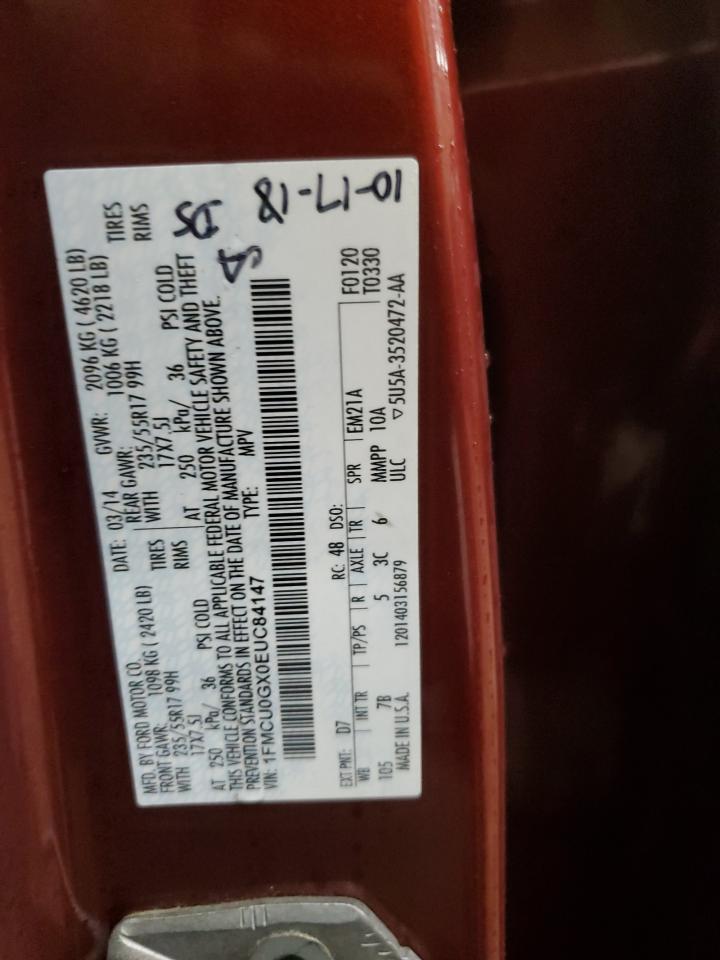 2014 Ford Escape Se VIN: 1FMCU0GX0EUC84147 Lot: 92376365