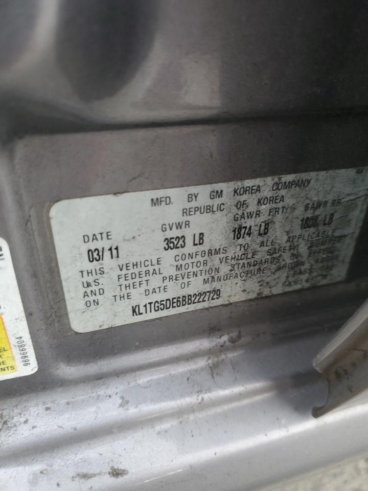 2011 Chevrolet Aveo Lt VIN: KL1TG5DE6BB222729 Lot: 92781325