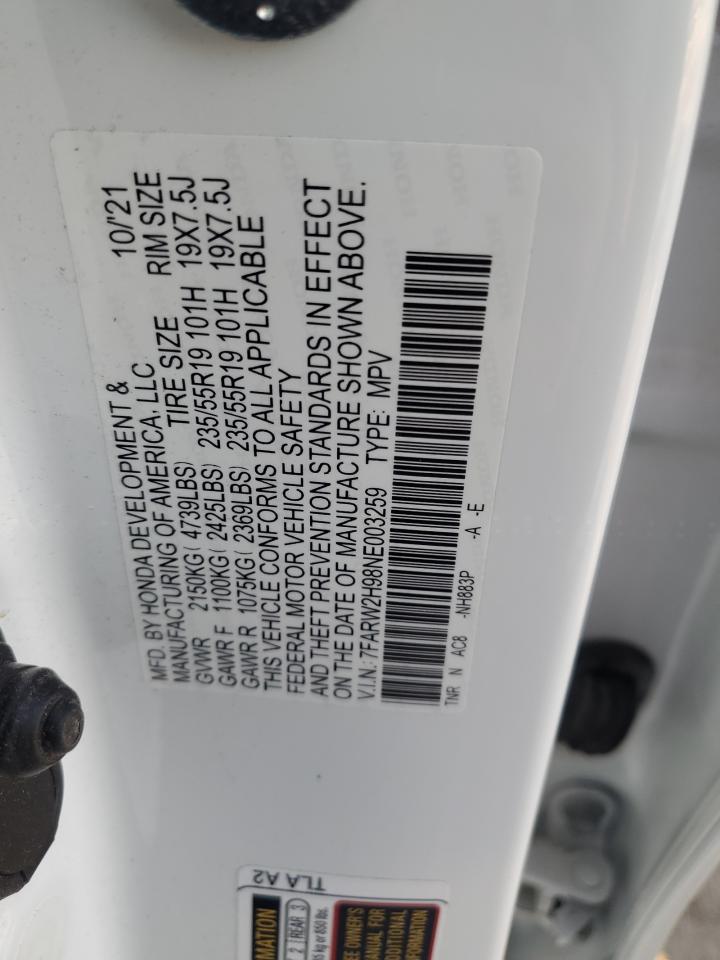 2022 Honda Cr-V Touring VIN: 7FARW2H98NE003259 Lot: 92225775