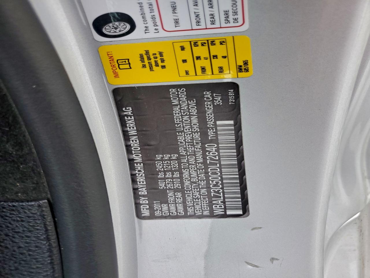 2012 BMW 650 I VIN: WBALZ3C50CDL72640 Lot: 92913455