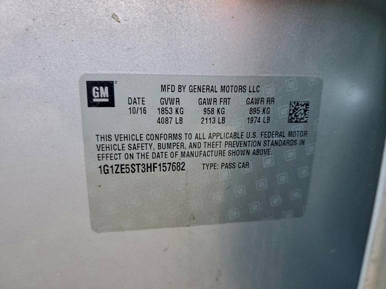 2017 Chevrolet Malibu Lt VIN: 1G1ZE5ST3HF157682 Lot: 94070045