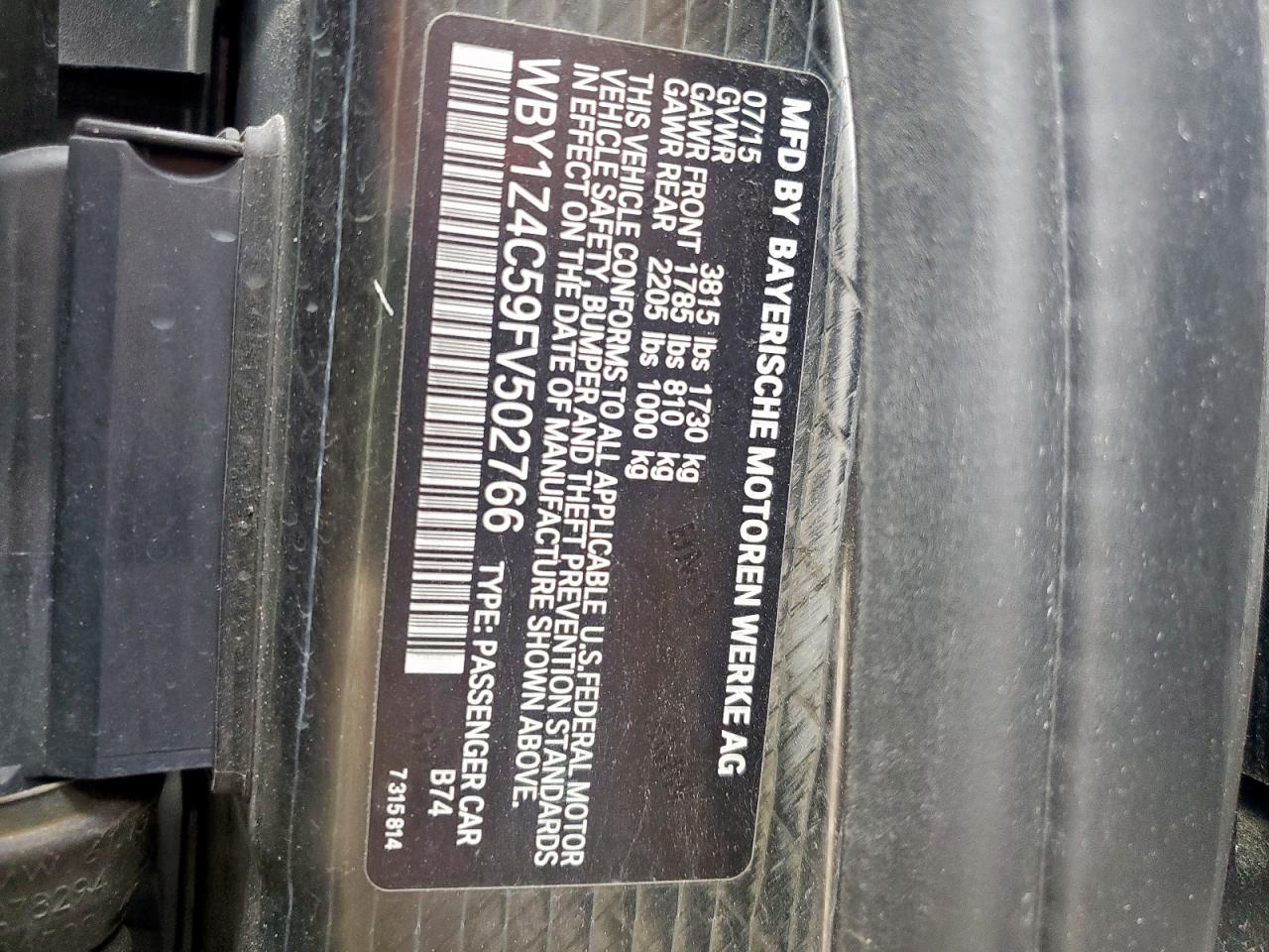 2015 BMW I3 Rex VIN: WBY1Z4C59FV502766 Lot: 93114055