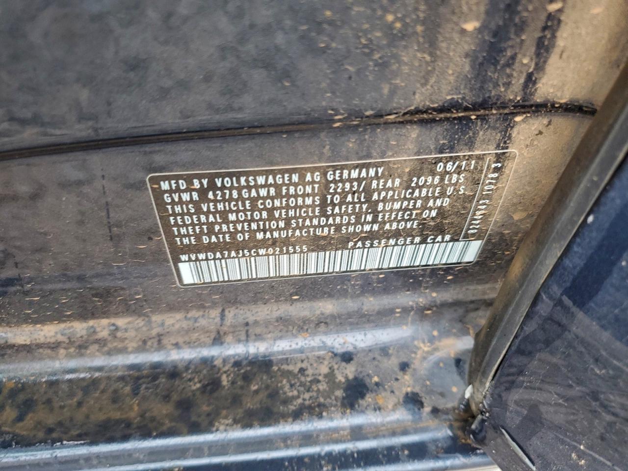 2012 Volkswagen Golf VIN: WVWDA7AJ5CW021555 Lot: 93839665