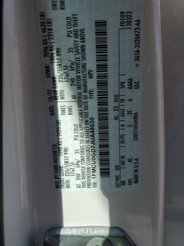 2018 Ford Escape Se VIN: 1FMCU0GD7JUA48630 Lot: 89724915