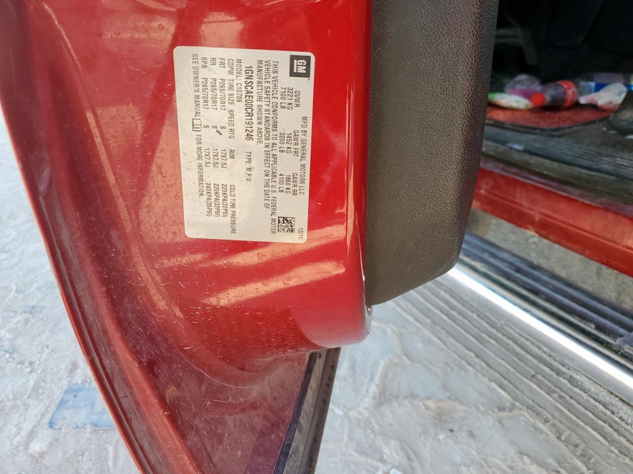 2012 Chevrolet Tahoe C1500 Ls VIN: 1GNSCAE00CR191246 Lot: 92251955